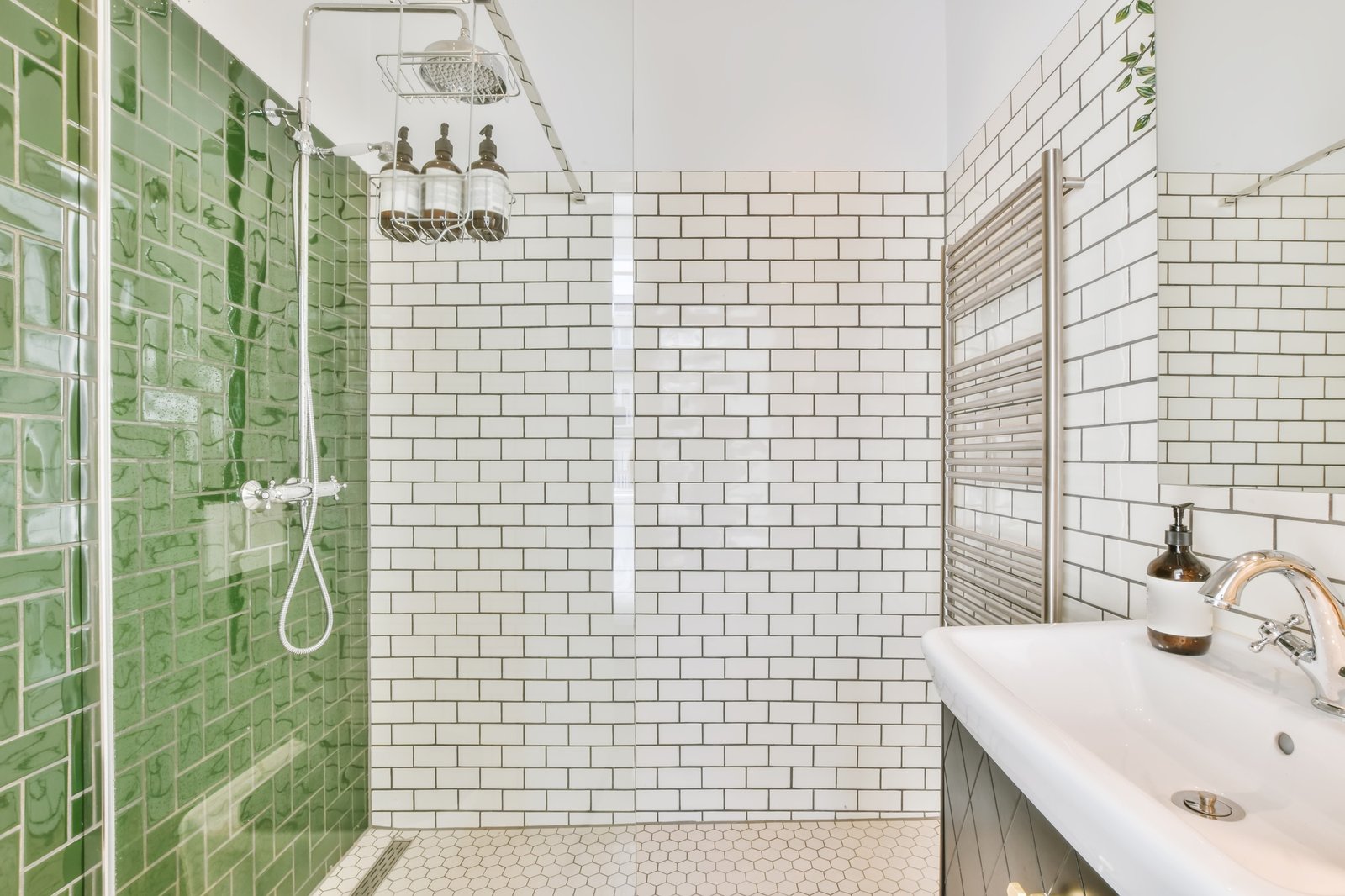 Bathroom with patterned tiles